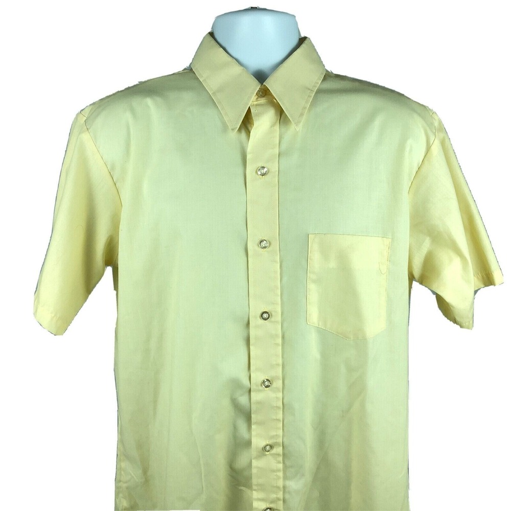 Dee Cee Men's Button Front Shirt Size 16-L-16.5 Yellow Dress Tail Perm Press - Picture 5 of 7